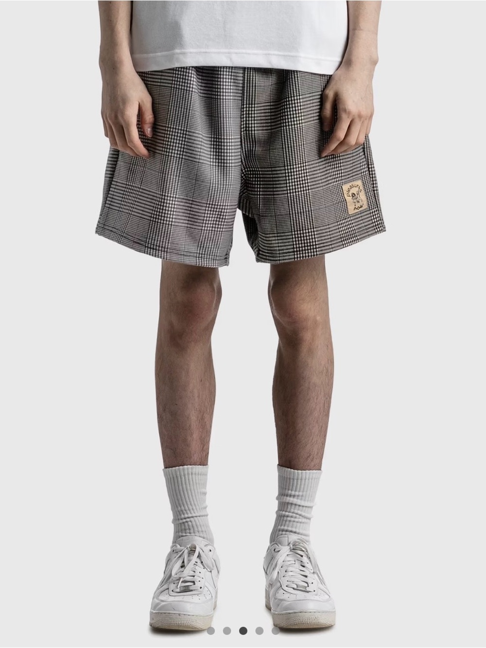 Pleasures Men's Black & White Plaid Athletic Shorts with Elastic Waist